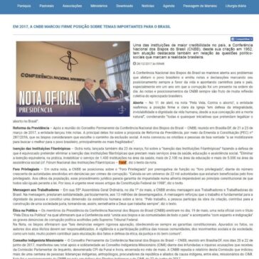 EM 2017, A CNBB MARCOU FIRME POSIÇÃO SOBRE TEMAS IMPORTANTES PARA O BRASIL – Paróquia de Passagem