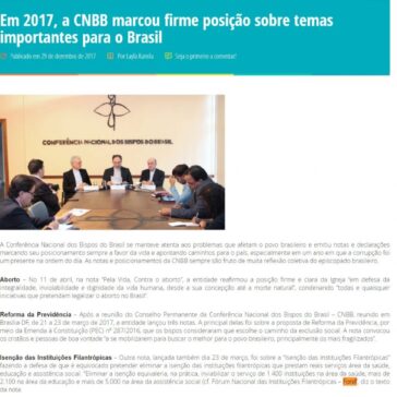 Em 2017, a CNBB marcou firme posição sobre temas importantes para o Brasil – Jovens Conectados