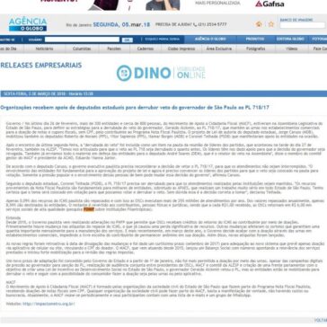 Organizações recebem apoio de deputados estaduais para derrubar veto do governador de São Paulo ao PL 718/17 – Agência O Globo