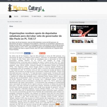 Organizações recebem apoio de deputados estaduais para derrubar veto do governador de São Paulo ao PL 718/17 – Matraca Cultural