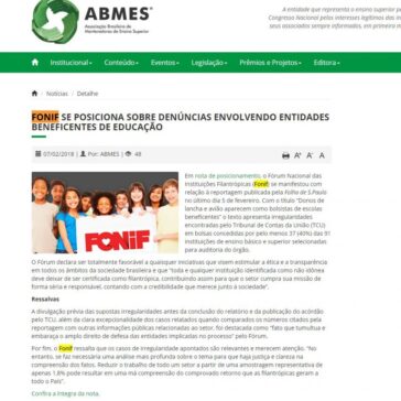 FONIF SE POSICIONA SOBRE DENÚNCIAS ENVOLVENDO ENTIDADES BENEFICENTES DE EDUCAÇÃO – ABMES