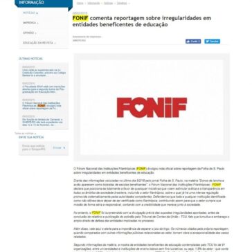 FONIF comenta reportagem sobre irregularidades em entidades beneficentes de educação – Sinepe