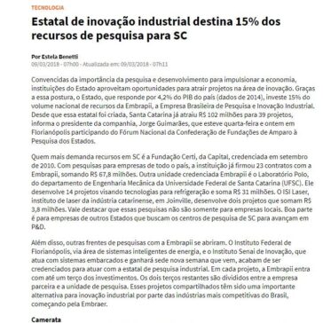 Estatal de inovação industrial destina 15% dos recursos de pesquisa para SC – NSC Total