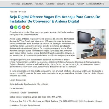 Seja Digital oferece vagas em Aracaju para curso de instalador de conversor e antena digital – FAXAJU