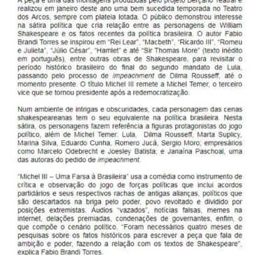A comédia ‘Michel III – Uma Farsa à Brasileira’ reestreia no Teatro Folha dia 07 de março – Jornal Cultura