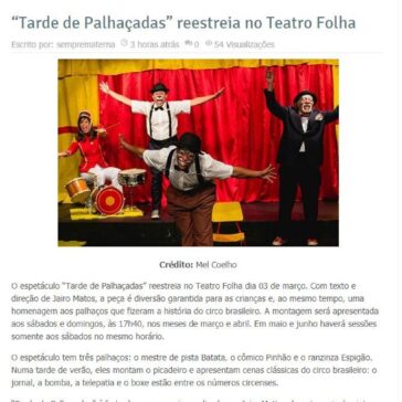 “Tarde de Palhaçadas” reestreia no Teatro Folha – Projeto Sempre Materna
