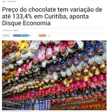 Preço do chocolate tem variação de até 133,4% em Curitiba, aponta Disque Economia – BemParaná