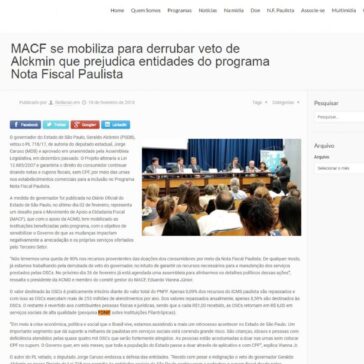 MACF se mobiliza para derrubar veto de Alckmin que prejudica entidades do programa Nota Fiscal Paulista – ACMD