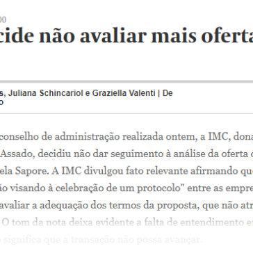 IMC decide não avaliar mais oferta da Sapore – Valor Econômico