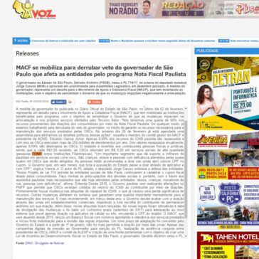 MACF se mobiliza para derrubar veto do governador de São Paulo que afeta as entidades pelo programa Nota Fiscal Paulista – A Voz de Santa Quitéria
