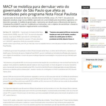 MACF se mobiliza para derrubar veto do governador de São Paulo que afeta as entidades pelo programa Nota Fiscal Paulista – Comunique-se