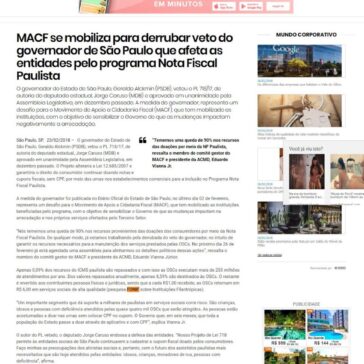 MACF se mobiliza para derrubar veto do governador de São Paulo que afeta as entidades pelo programa Nota Fiscal Paulista – Folha Geral