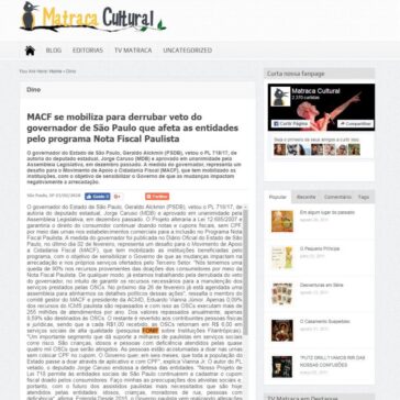 MACF se mobiliza para derrubar veto do governador de São Paulo que afeta as entidades pelo programa Nota Fiscal Paulista – Matraca Cultural