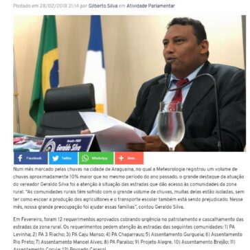 Vereador Geraldo Silva apresenta relatório de ações do mês de Fevereiro – Gilberto Silva