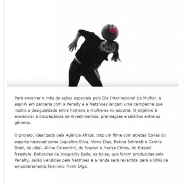 espnW, Penalty e Netshoes colocam em jogo bolas especiais contra a desigualdade no esporte – Adnews