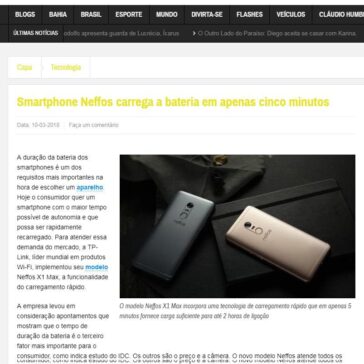 Smartphone Neffos carrega a bateria em apenas cinco minutos – Jornal da Mídia