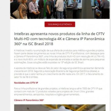 Intelbras apresenta novos produtos da linha de CFTV Multi-HD com tecnologia 4K e Câmera IP Panorâmica 360° na ISC Brasil 2018 – Revista Segurança Eletrônica