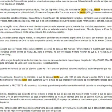 PROTESTE encontra variação de até 70% em preços de ovos de Páscoa – Pauta