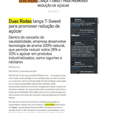 DUAS RODAS LANÇA T-SWEET PARA PROMOVER REDUÇÃO DE AÇÚCAR – Broadcast