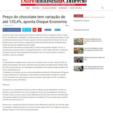 Preço do chocolate tem variação de até 133,4%, aponta Disque Economia – Diário Indústria & Comércio