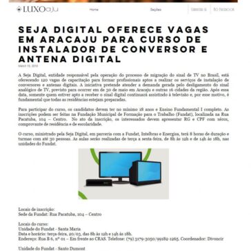 Seja Digital oferece vagas em Aracaju para curso de instalador de conversor e antena digital – Luxo Aju