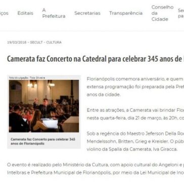 Camerata faz Concerto na Catedral para celebrar 345 anos de Florianópolis – Prefeitura Municipal de Florianópolis