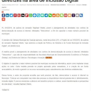 Aprovado projeto que estabelece diretrizes na área de Inclusão Digital – SEGS