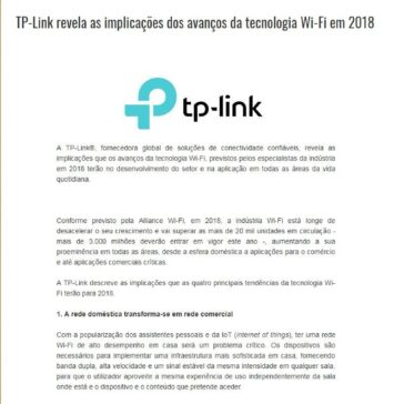 TP-Link revela as implicações dos avanços da tecnologia Wi-Fi em 2018 – A Minha Casa Digital