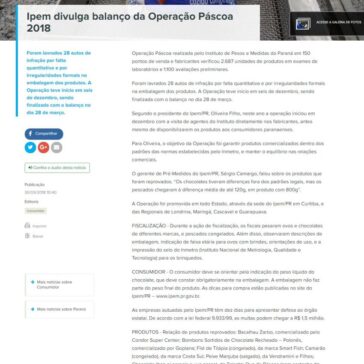 Ipem divulga balanço da Operação Páscoa 2018 – Agência de Notícias do Paraná
