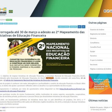 Prorrogada até 30 de março a adesão ao 2° Mapeamento das Iniciativas de Educação Financeira – Undime
