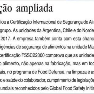 Certificação ampliada – Engarrafador Moderno