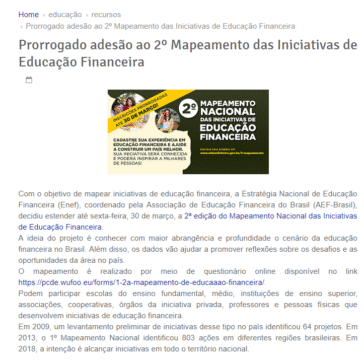 Prorrogado adesão ao 2° Mapeamento das Iniciativas de Educação Financeira – Undime MT