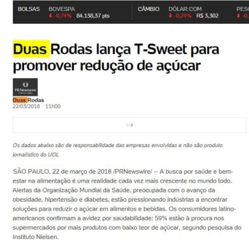 Duas Rodas lança T-Sweet para promover redução de açúcar – UOL