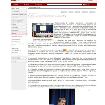 Frente em apoio a entidades sociais é lançada na Alesp – Assembléia Legislativa do Estado de São Paulo