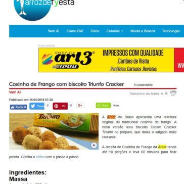 Coxinha de Frango com biscoito Triunfo Cracker – Arroz de Fyesta