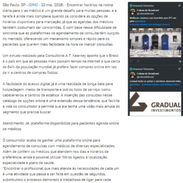 SOLUÇÕES TECNOLÓGICAS AJUDAM PACIENTES NA BUSCA POR MÉDICOS – Agência Estado