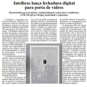 Intelbras lança fechadura digital para porta de vidros – A Eletrônica em Foco