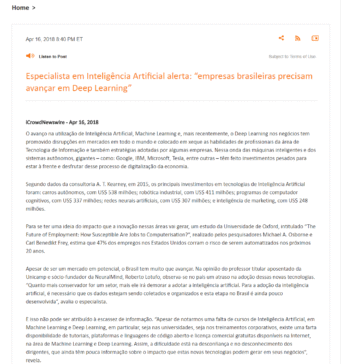 Especialista em Inteligência Artificial alerta: “empresas brasileiras precisam avançar em Deep Learning” – iCrowdNewswire