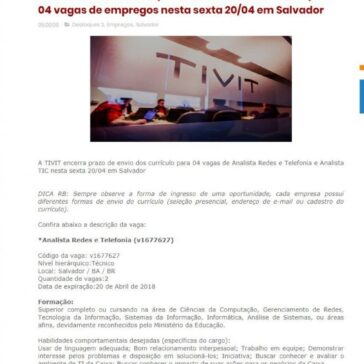Multinacional encerra prazo de envio dos currículo para 04 vagas de empregos nesta sexta 20/04 em Salvador – Recruta Bahia