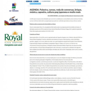 AGENDA. Palestra, cursos, roda de conversas, brique, música, capoeira, cultura pop japonesa e muito mais – Claudemir Pereira