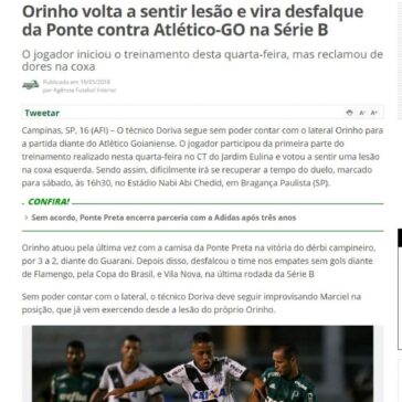 Orinho volta a sentir lesão e vira desfalque da Ponte contra Atlético – Futebol Interior
