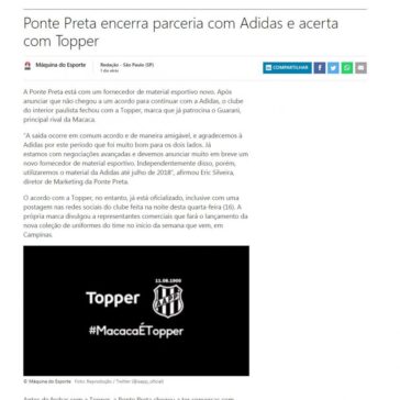 Ponte Preta encerra parceria com Adidas e acerta com Topper – MSN Brasil