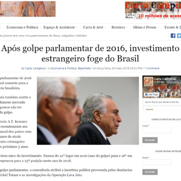 Após golpe parlamentar de 2016, investimento estrangeiro foge do Brasil – Carta Campinas