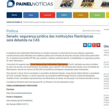 Senado: segurança jurídica das instituições filantrópicas será debatida na CAS – Painel Notícias