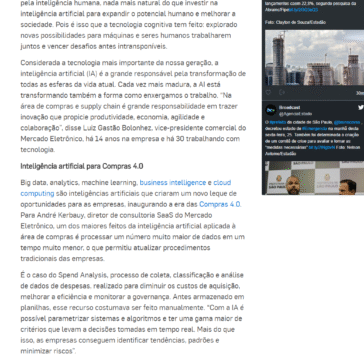 INTELIGÊNCIA ARTIFICIAL: INOVAÇÕES B2B PARA A ÁREA DE COMPRAS E SUPRIMENTOS – Agência Estado