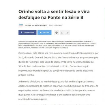 Orinho volta a sentir lesão e vira desfalque na Ponte na Série B – R7