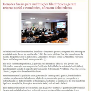 Isenções fiscais para instituições filantrópicas geram retorno social e econômico, afirmam debatedores – Blog de Ricardo Souza