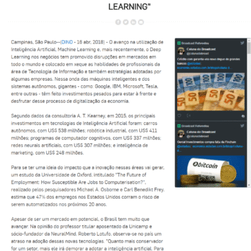 ESPECIALISTA EM INTELIGÊNCIA ARTIFICIAL ALERTA: “EMPRESAS BRASILEIRAS PRECISAM AVANÇAR EM DEEP LEARNING” – Agência Estado
