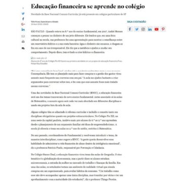 Educação financeira se aprende no colégio – O Estado de S. Paulo (online)