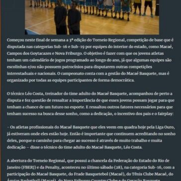 Equipes de base do Macaé Basquete participam do Torneio Regional 2018 – Granger Ferreira Esporte
